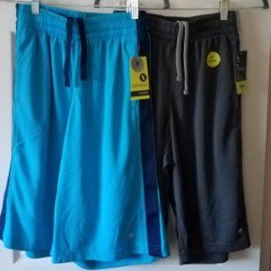 NWT! 2-PC XERSION Long Shorts elastic waist turquoise and dark gray size S